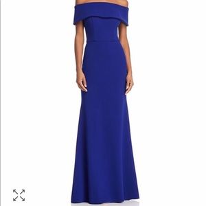 Off shoulder floor length Marin / royal blue dress